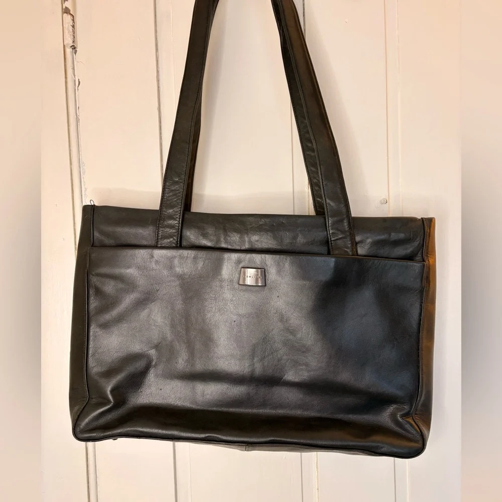 Perlina Black Leather Tote Bag
